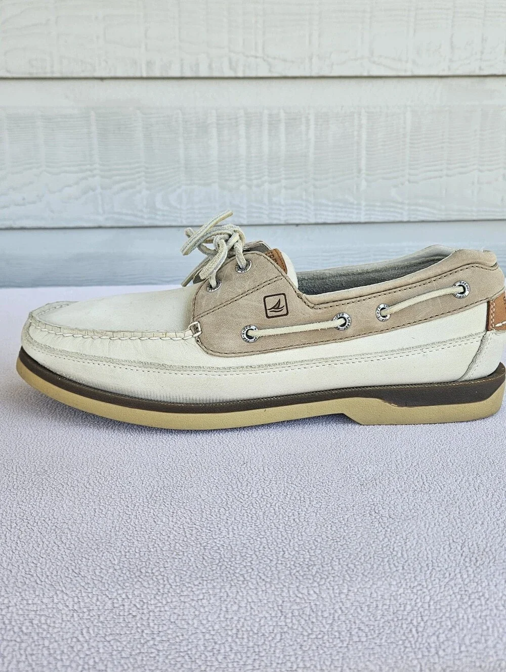Sperry Mako 2-Eye Boat Shoes Loafer Men SZ 12 Beige Cream Suede Leather 0768101